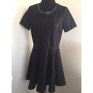 MADEWELL Womens Black Leather Trim Flare Dress Skater Fit & Flare‎ Mini LBD SZ S